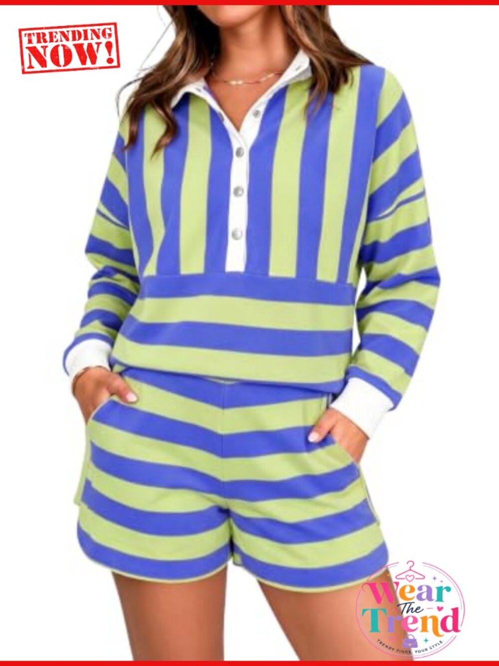 Striped Long Sleeve Rugby Top and Shorts 2 Piece Set